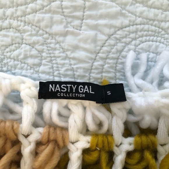 Nasty Gal Mustard Beige White Fringed Chunky Knit Cardigan - Picture 8 of 10